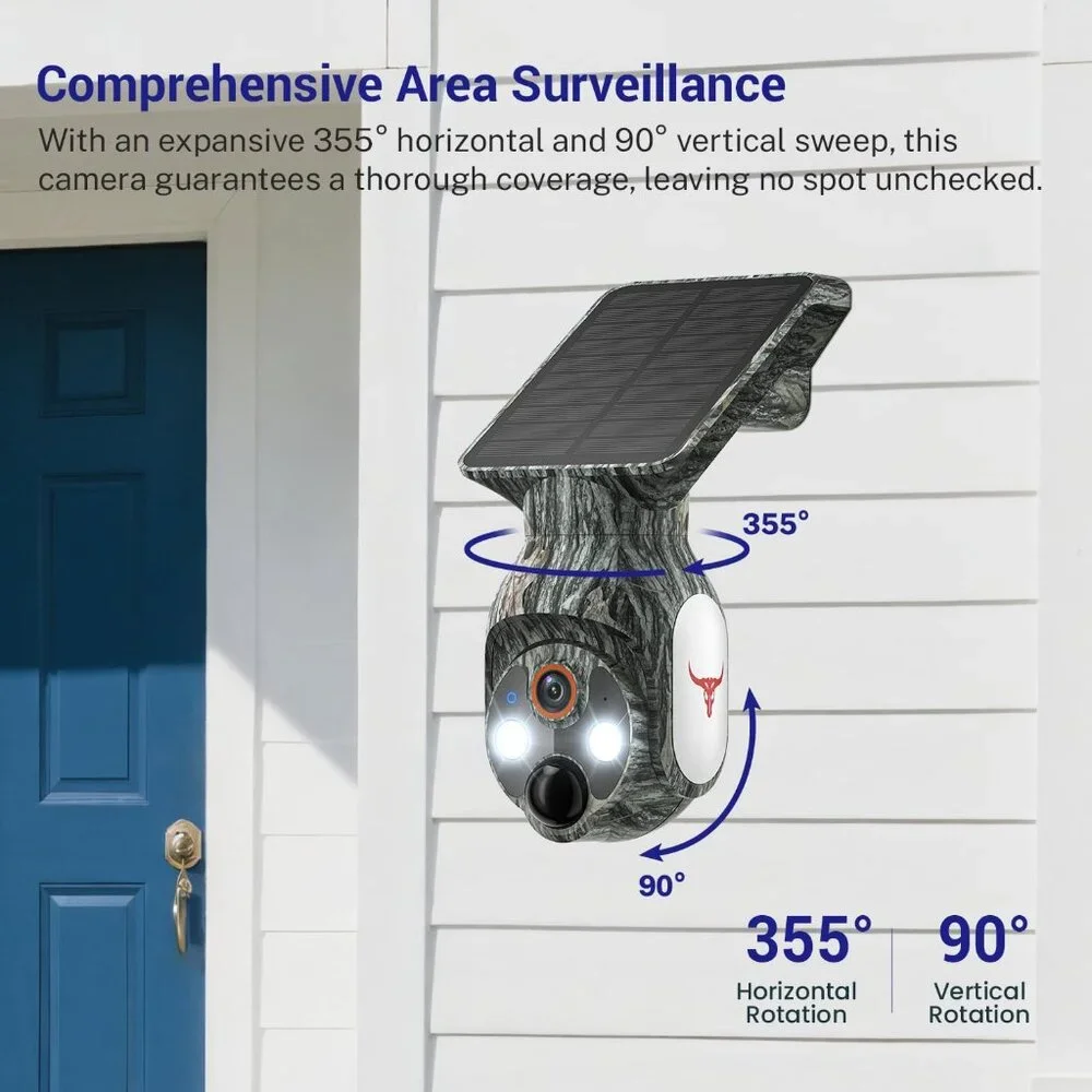 1080P Solar Security Cameras Wireless Outdoor, 360° View Pan/Tilt 2.4Ghz WiFi